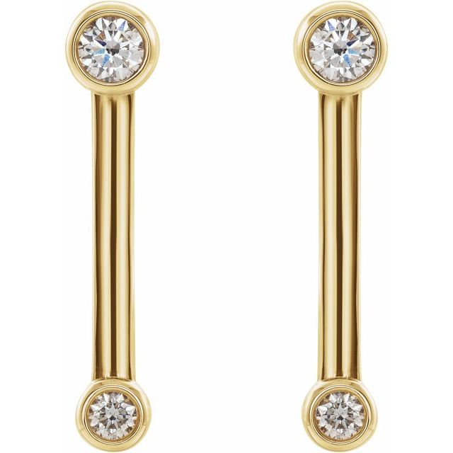 14K Yellow Gold 2.7 Mm Round Friction Back Polished 1/5 Ctw Natural Diamond Bezel-Set Bar Earrings