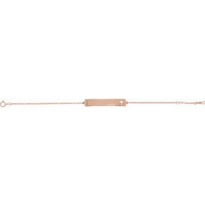 14K Rose Gold 42 X 7 Mm 6 1/2-7 1/2 In Polished Engravable Pierced Cross Bracelet