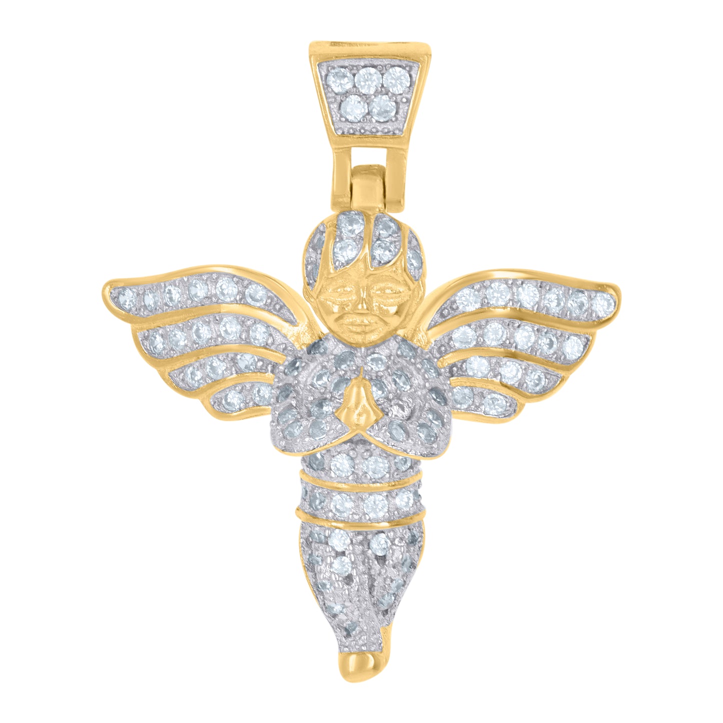 Sterling Silver Mens Cubic Zirconia Religious Praying Angel Charm Pendant