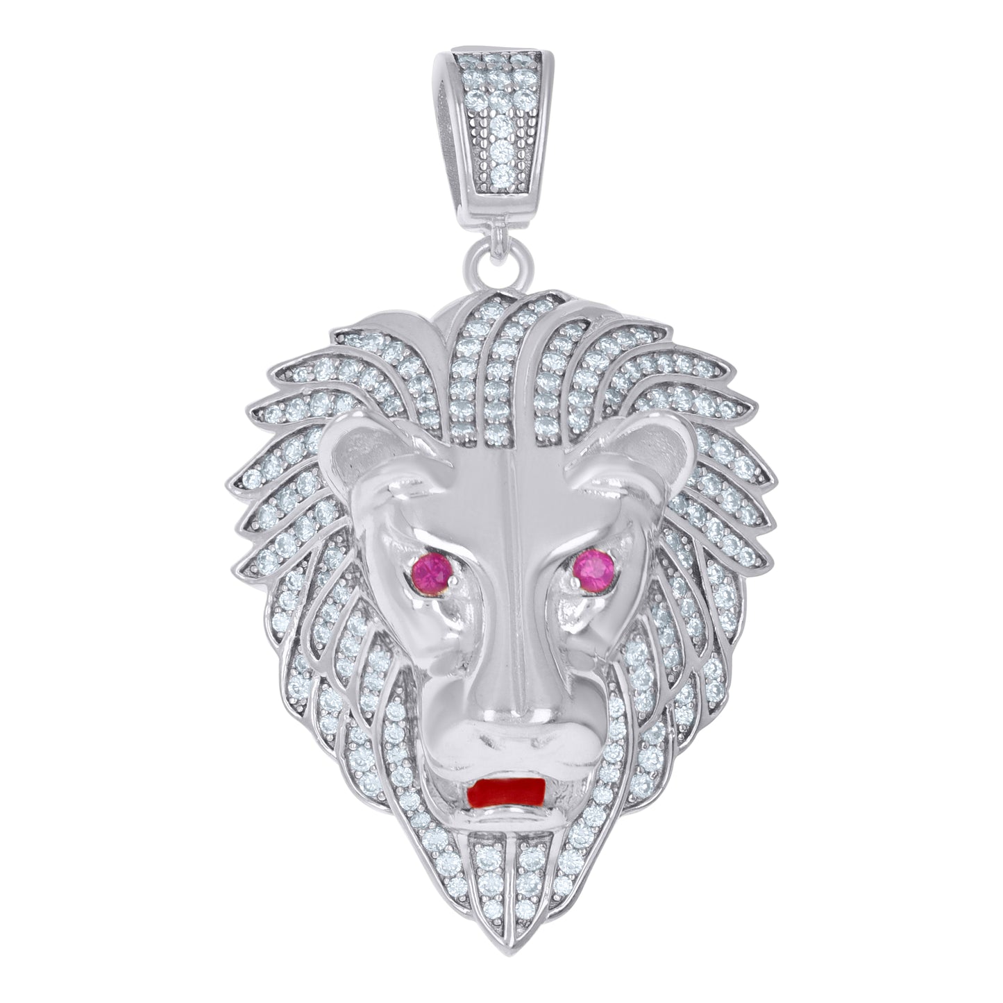 Sterling Silver Men Pink Cubic-Zirconia Zodiac Sign/Wildlife Animal Leo/Lion Charm Pendant