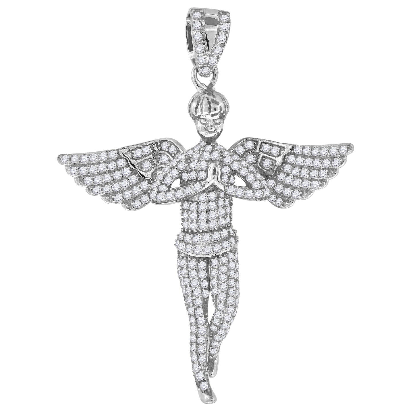 Sterling Silver Cubic Zirconia Angel Unisex Cluster Pendant Charm