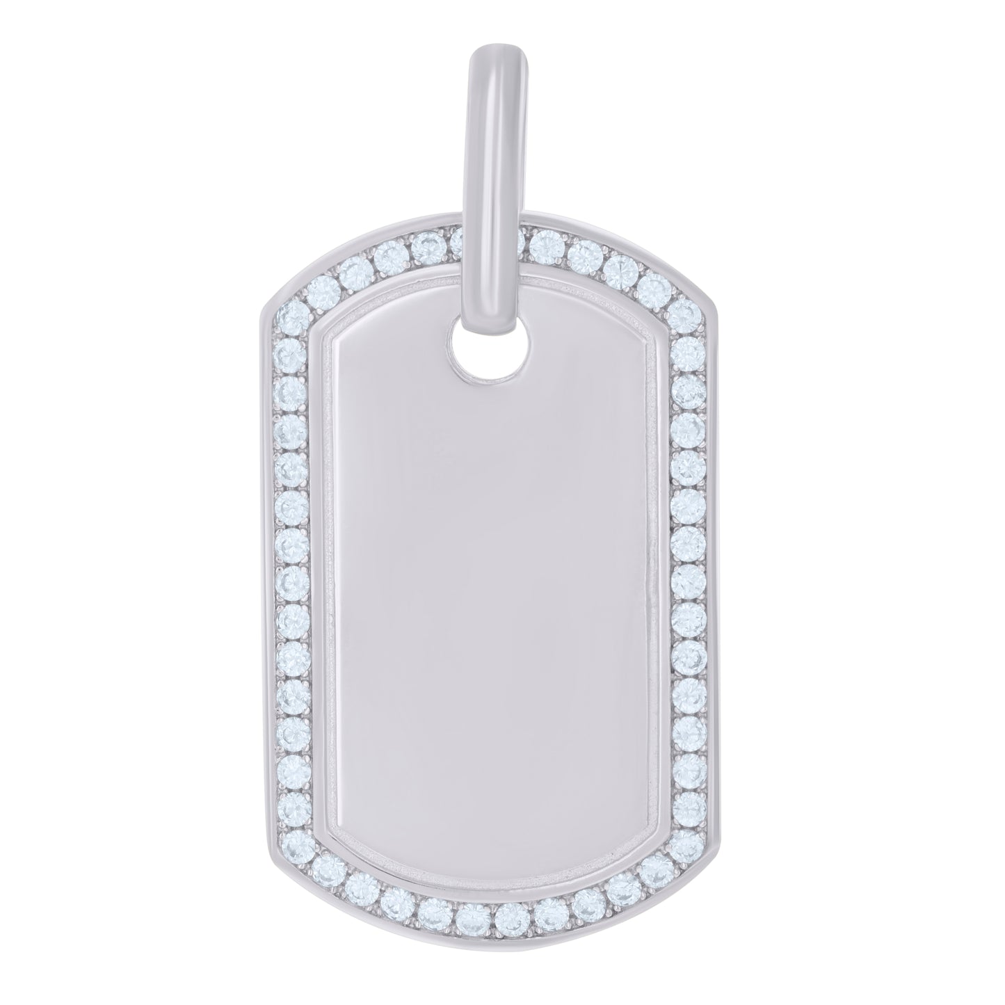 Sterling Silver Mens Cubic Zirconia Dog Tag Charm Pendant