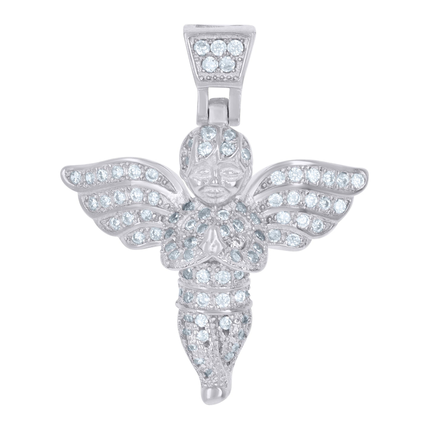 Sterling Silver Mens Cubic Zirconia Religious Praying Angel Charm Pendant