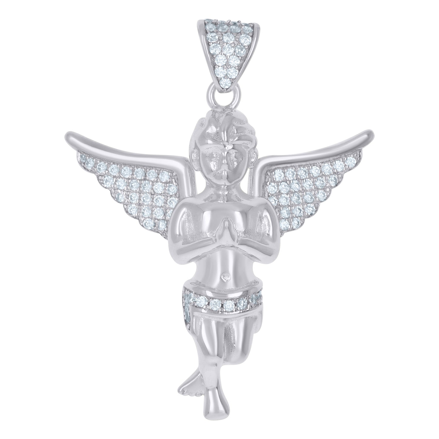 Sterling Silver Or Yellow-Tone Mens Cubic Zirconia Religious Praying Angel Charm Pendant