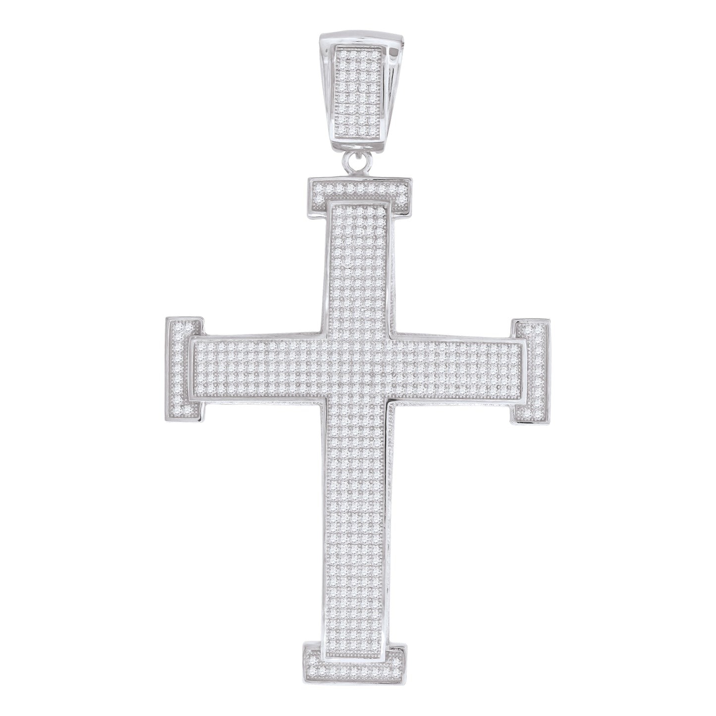 Sterling Silver Unisex Cubic Zirconia Cross Religious Charm Pendant