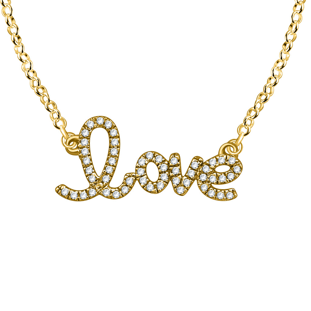 10K Yellow Gold 0.10-0.12 Cttw Round Diamond Ladies Love Pendant With Chain