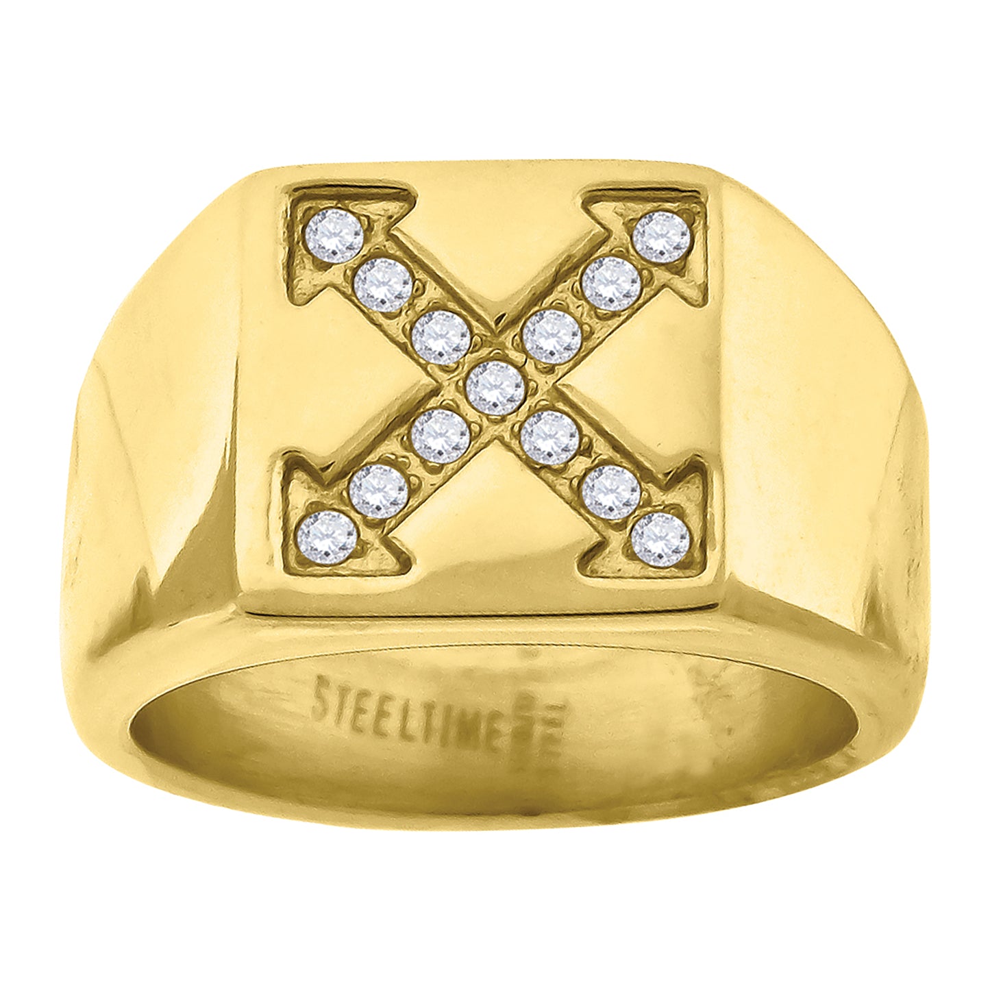 Stainless Steel Yellow-tone Mens Cubic Zirconia Square Head Fashion Comfort-fit Bridal Anniversary Wedding Engagement Band Ring