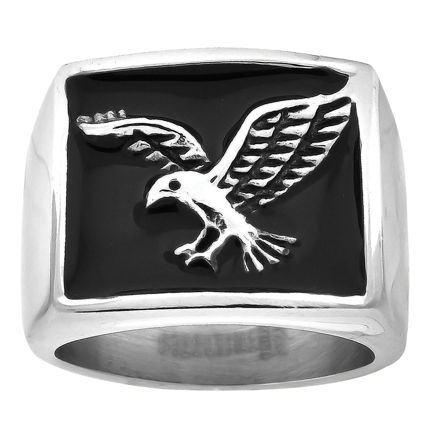 Stainless Steel Mens Eagle Square Head Black Enamel Fashion Comfort-fit Bridal Anniversary Wedding Engagement Band Ring