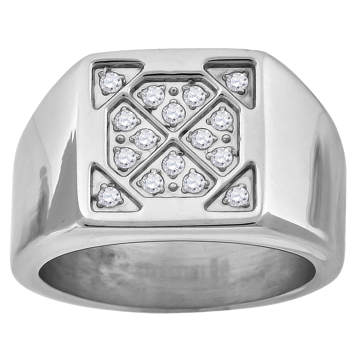 Stainless Steel Mens Cubic Zirconia Square Head Fashion Comfort-fit Bridal Anniversary Wedding Engagement Band Ring