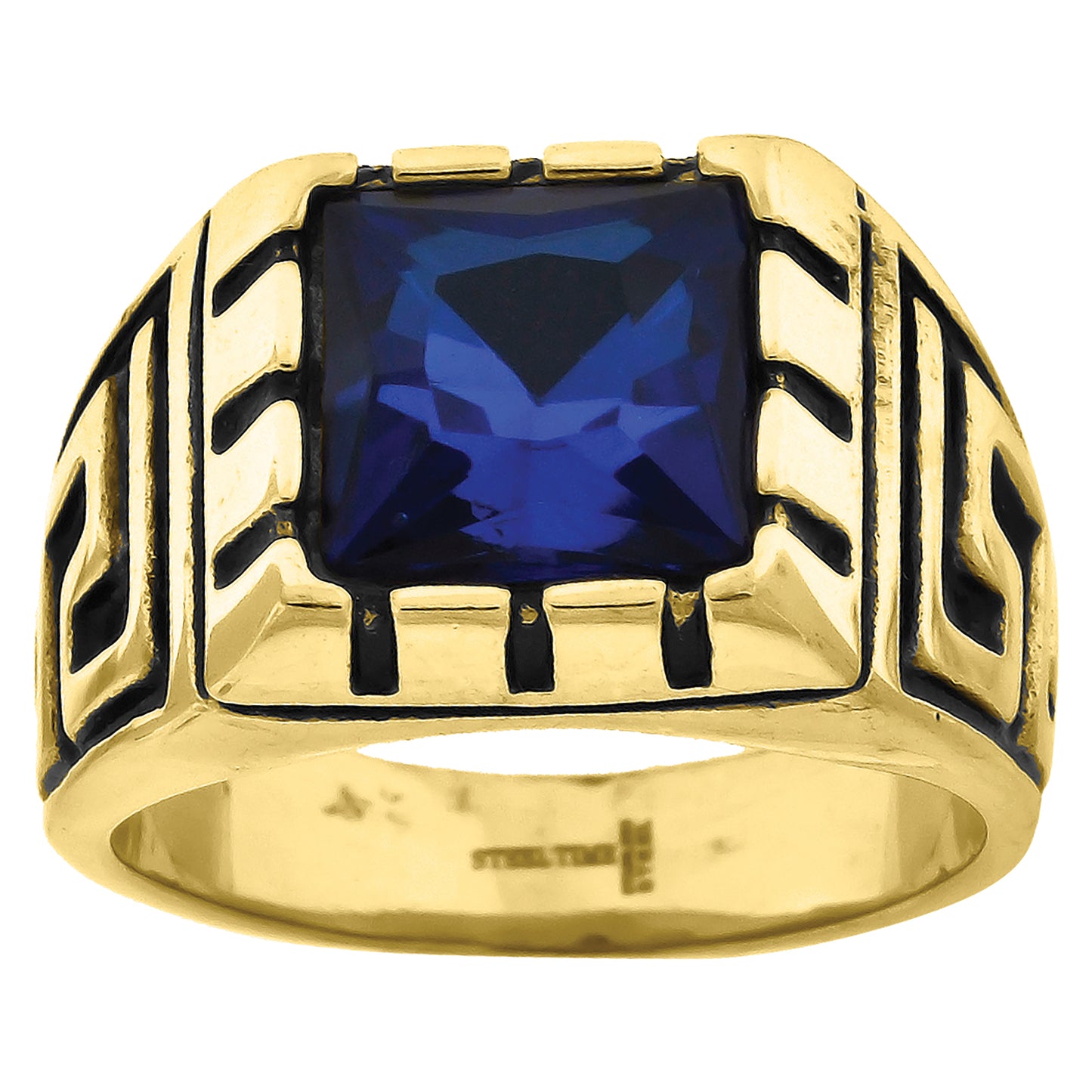 Stainless Steel Yellow Mens Blue Princess-Cut Cubic-Zirconia Sizes 9 - 12 Comfort-fit Fashion Bridal Anniversary Wedding Engagement Band Ring