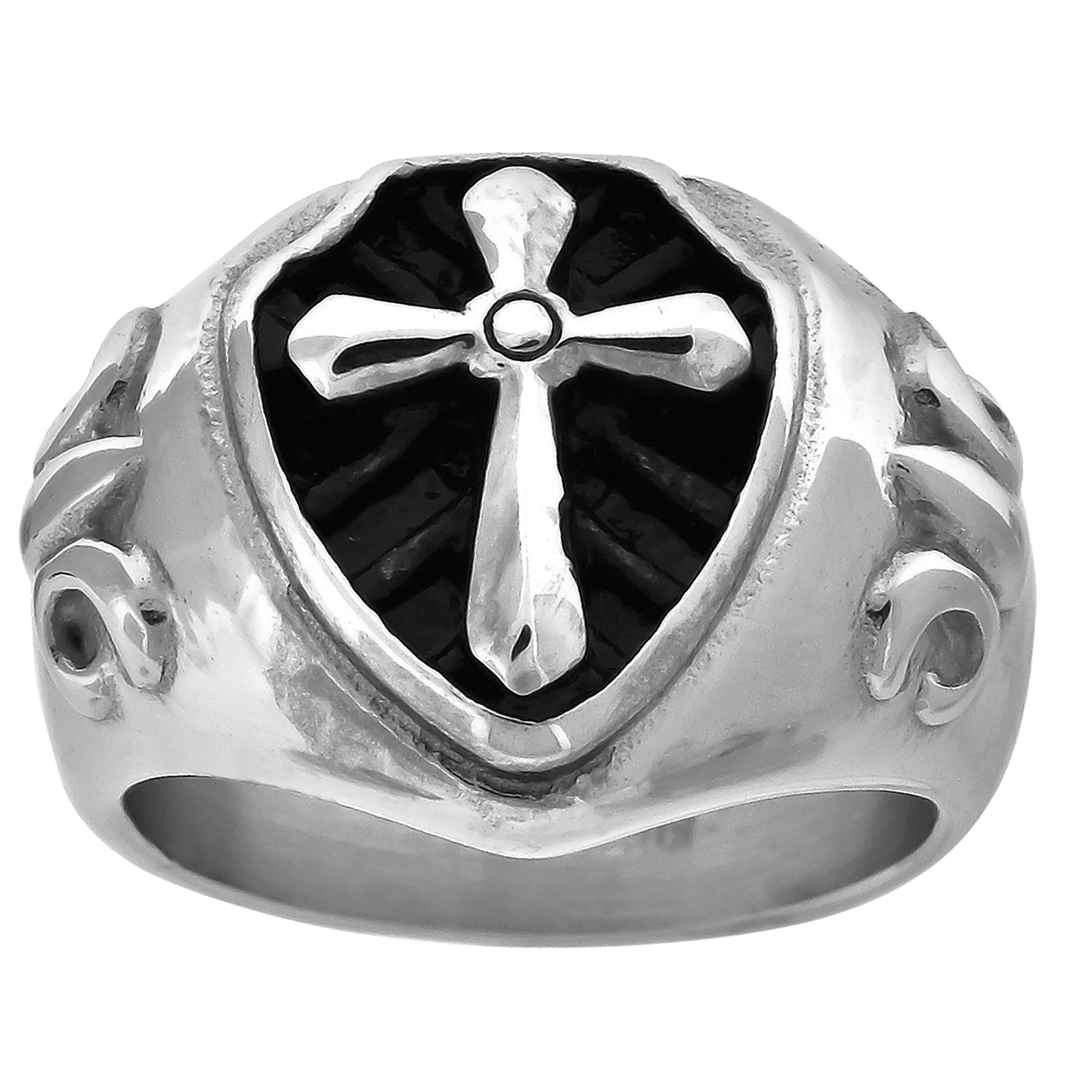 Stainless Steel Mens Antiqued Cross Religious Comfort-fit Bridal Anniversary Wedding Engagement Band Ring