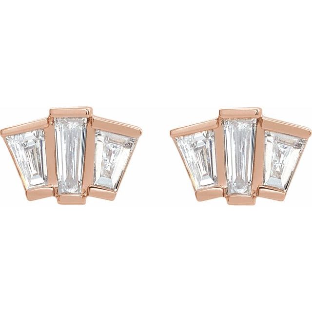 14K Rose Gold Tapered Baguette 4 X 1.75 X 1.25 Mm Friction Backs Polished 1/3 Ctw Natural Diamond Geometric Cluster Earrings