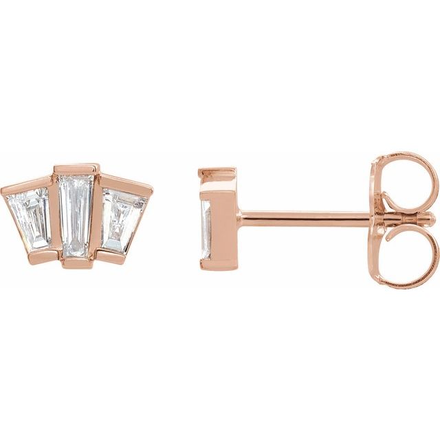 14K Rose Gold Tapered Baguette 4 X 1.75 X 1.25 Mm Friction Backs Polished 1/3 Ctw Natural Diamond Geometric Cluster Earrings