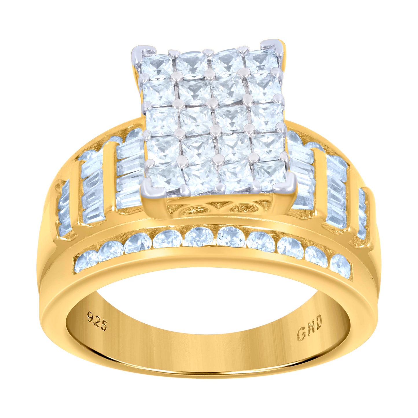 Sterling Silver Yellow-Tone Women's Cubic Zirconia Cinderella Bridal Anniversary Wedding Engagement Band Ring