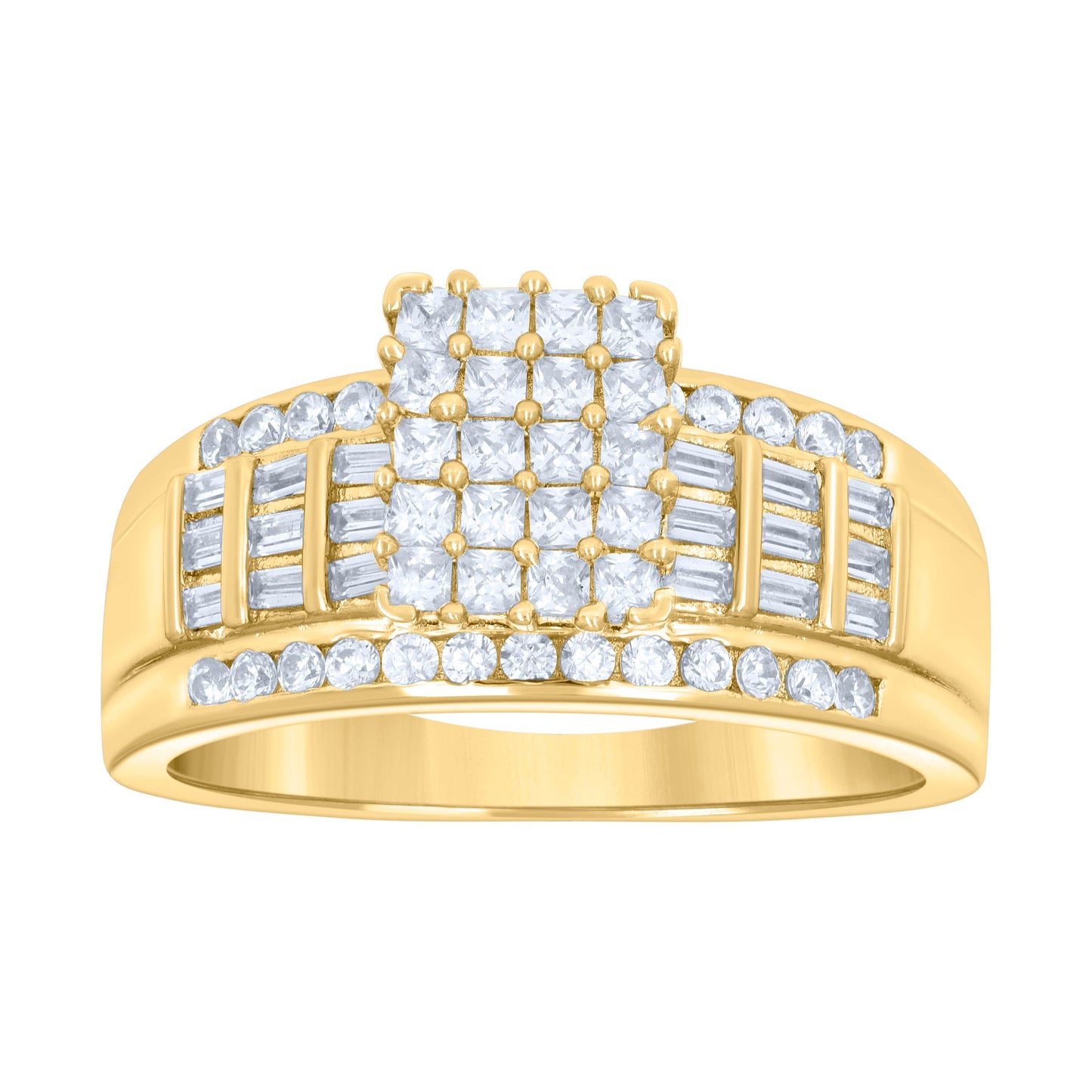 Sterling Silver Yellow-Tone Women's Cubic Zirconia Cinderella Bridal Anniversary Wedding Engagement Band Ring