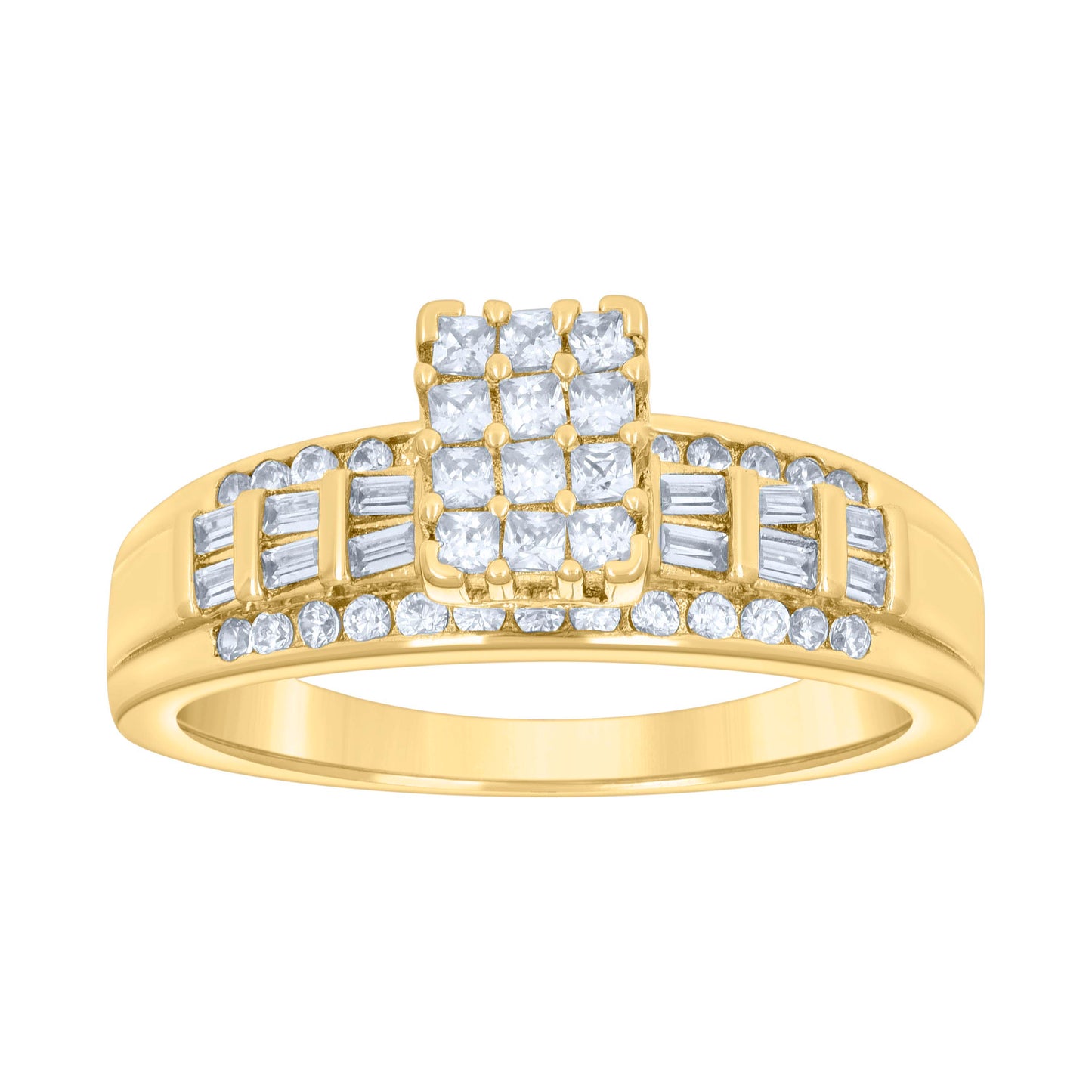 Sterling Silver Yellow-Tone Women's Cubic Zirconia Cinderella Bridal Anniversary Wedding Engagement Band Ring