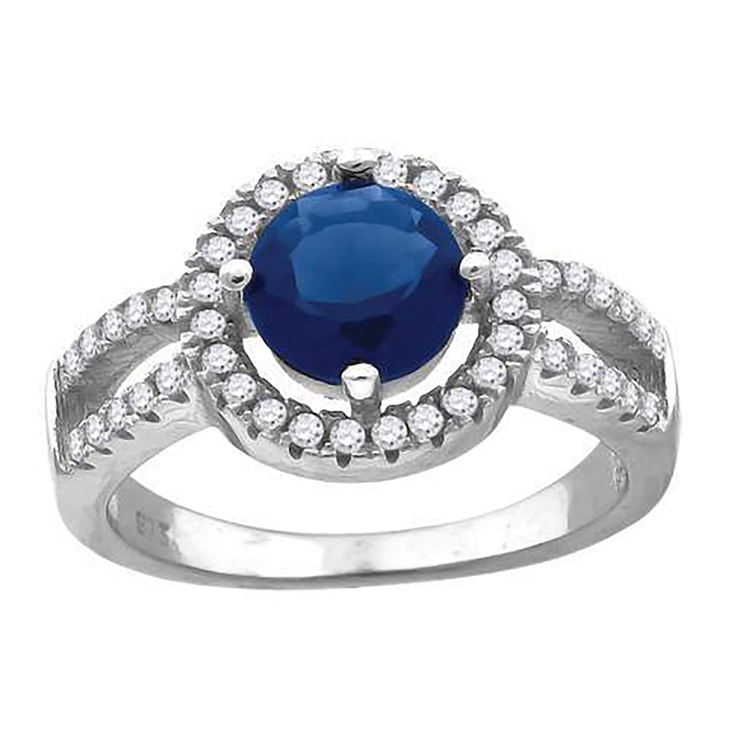 Sterling Silver Women's Royal Blue Cubic Zirconia Fancy Bridal Anniversary Wedding Engagement Band Ring