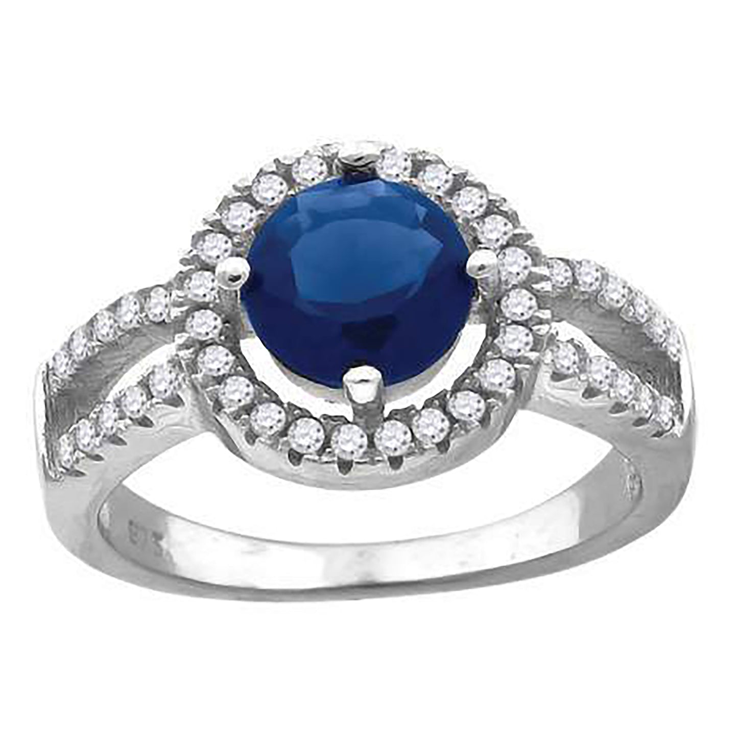 Sterling Silver Women's Royal Blue Cubic Zirconia Fancy Bridal Anniversary Wedding Engagement Band Ring