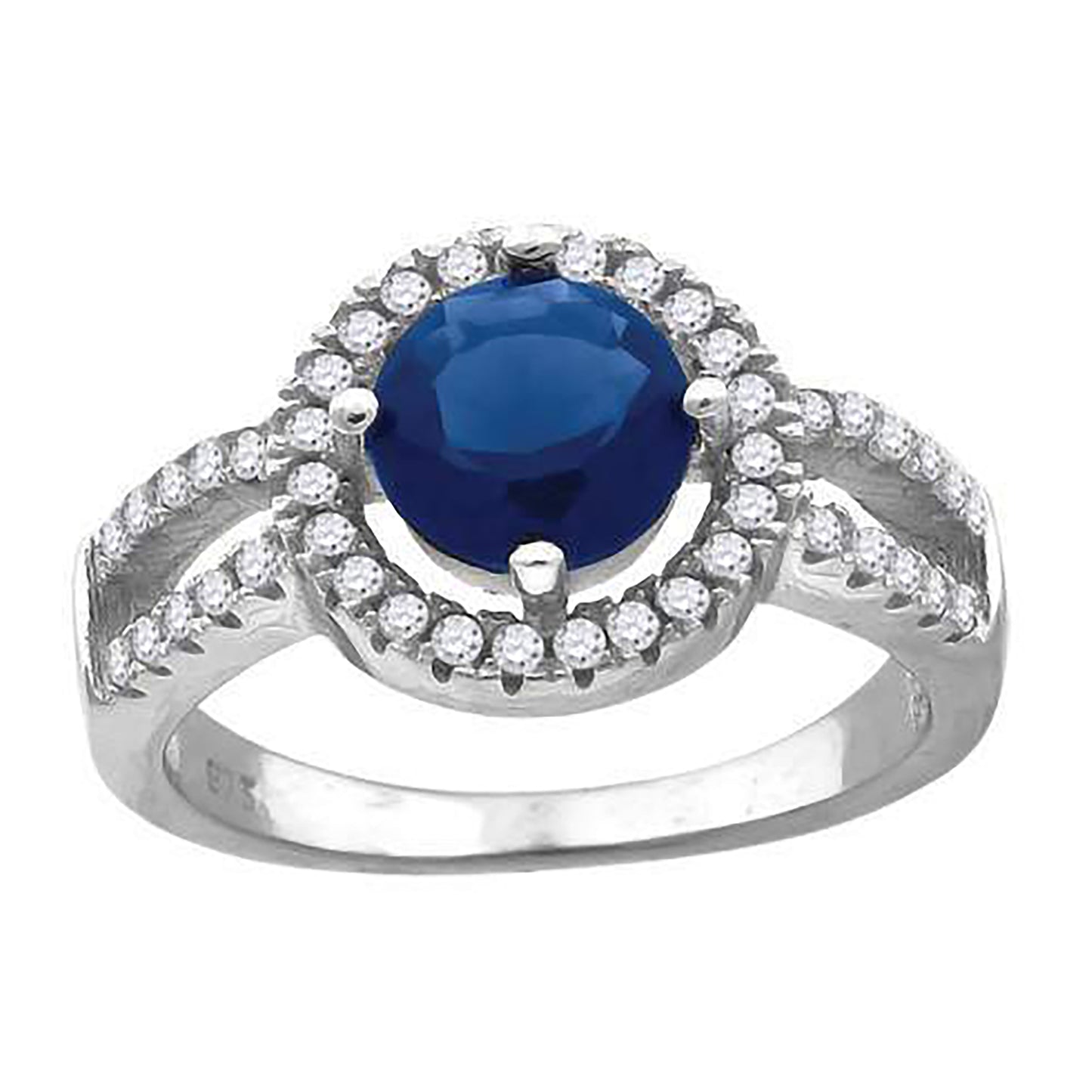 Sterling Silver Women's Royal Blue Cubic Zirconia Fancy Bridal Anniversary Wedding Engagement Band Ring