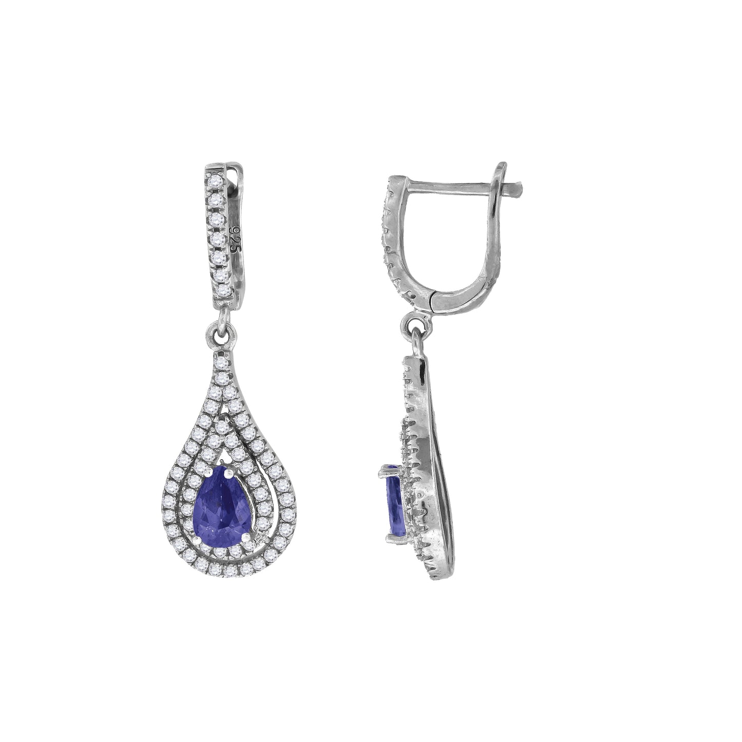 Sterling Silver Womens Cubic Zirconia Tear Drop Dangle Earrings