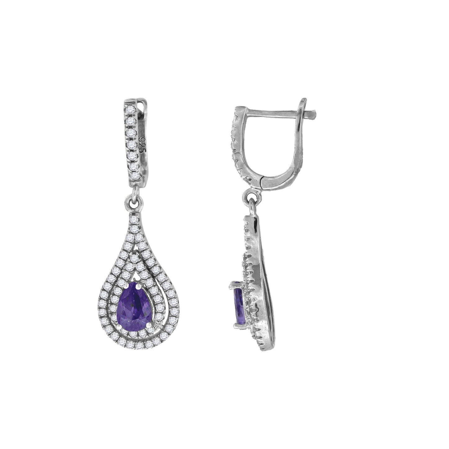Sterling Silver Womens Cubic Zirconia Tear Drop Dangle Earrings