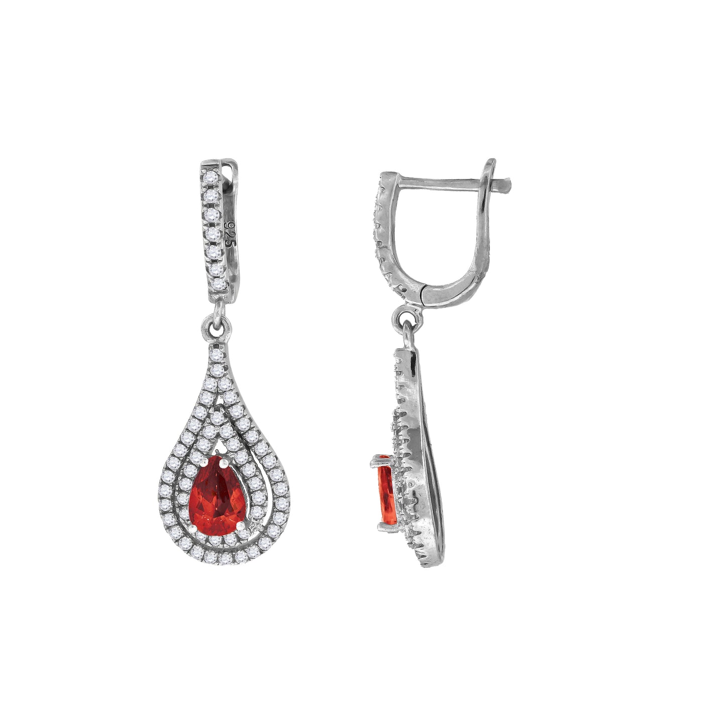 Sterling Silver Womens Cubic Zirconia Tear Drop Dangle Earrings