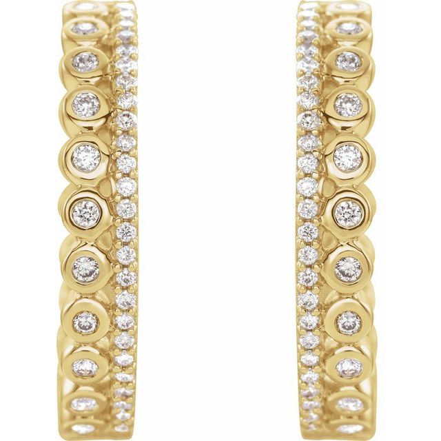 14K Yellow Or White Gold Round 19.1 Mm 3.6 Mm I1, H+ Pair Hinged Polished 1/3 Ctw Natural Diamond Geometric Hinged Hoop Earrings