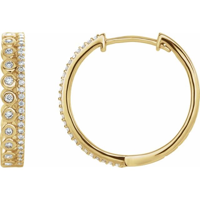 14K Yellow Or White Gold Round 19.1 Mm 3.6 Mm I1, H+ Pair Hinged Polished 1/3 Ctw Natural Diamond Geometric Hinged Hoop Earrings