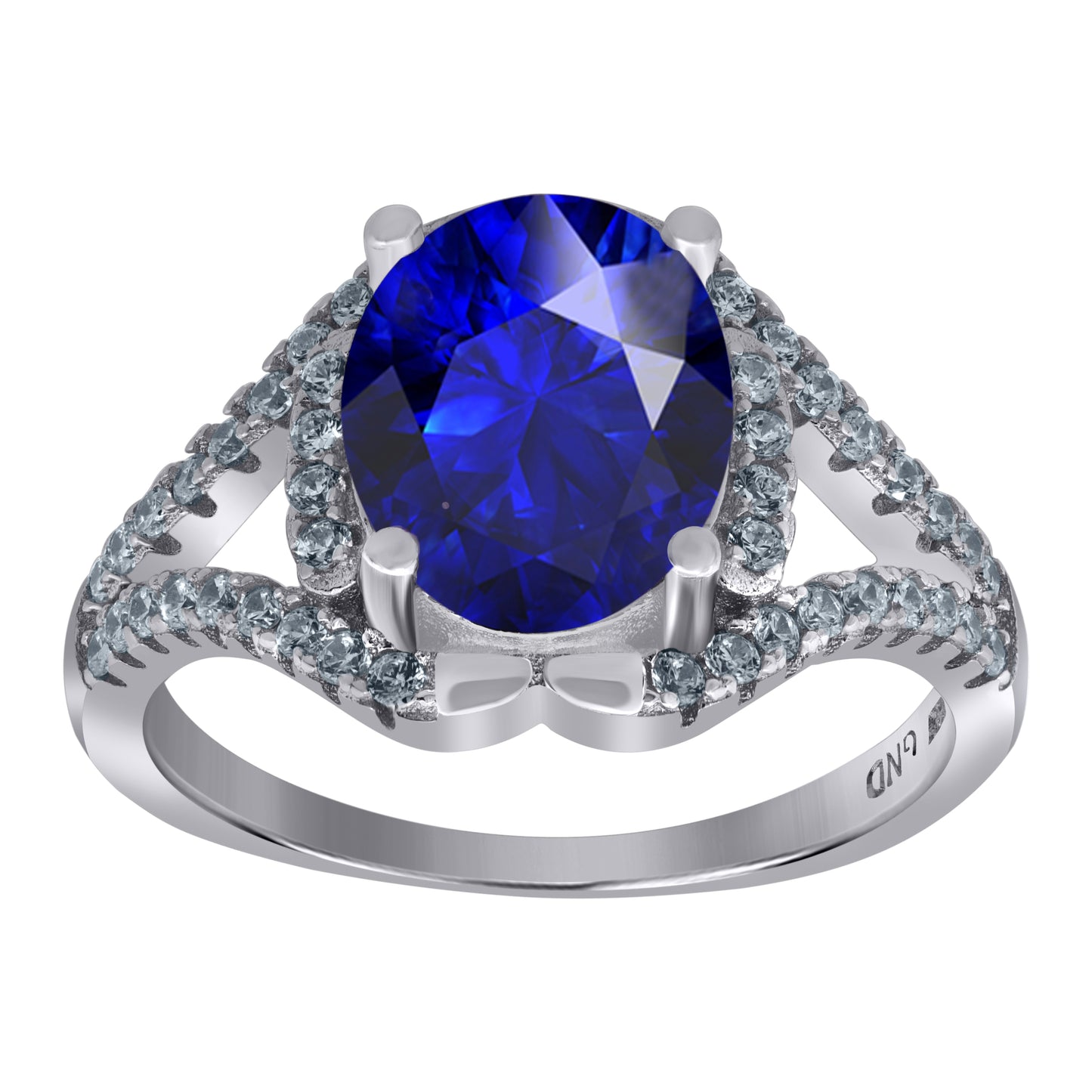 Sterling Silver Womens Royal Blue Oval Cubic Zirconia Fancy Bridal Anniversary Wedding Engagement Band Ring