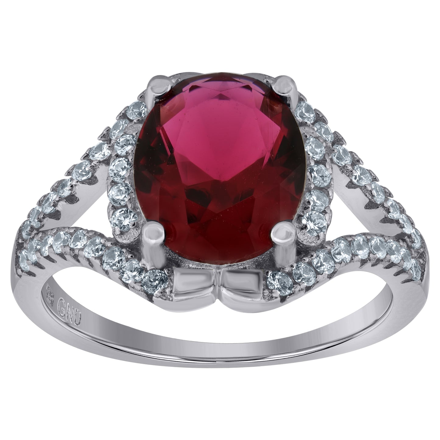 Sterling Silver Womens Red Oval Cubic Zirconia Fancy Bridal Anniversary Wedding Engagement Band Ring