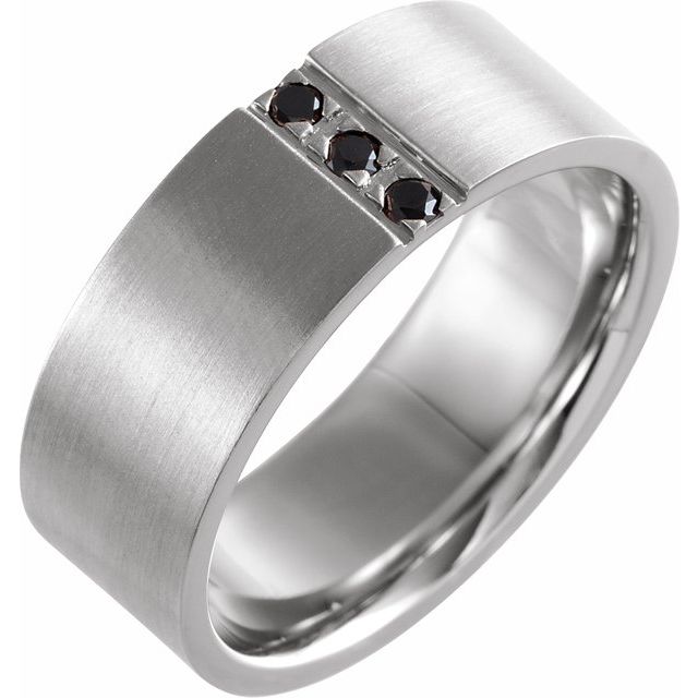 14K White Gold Satin Polished .08 Ctw Black Natural Diamond Band, Size 10