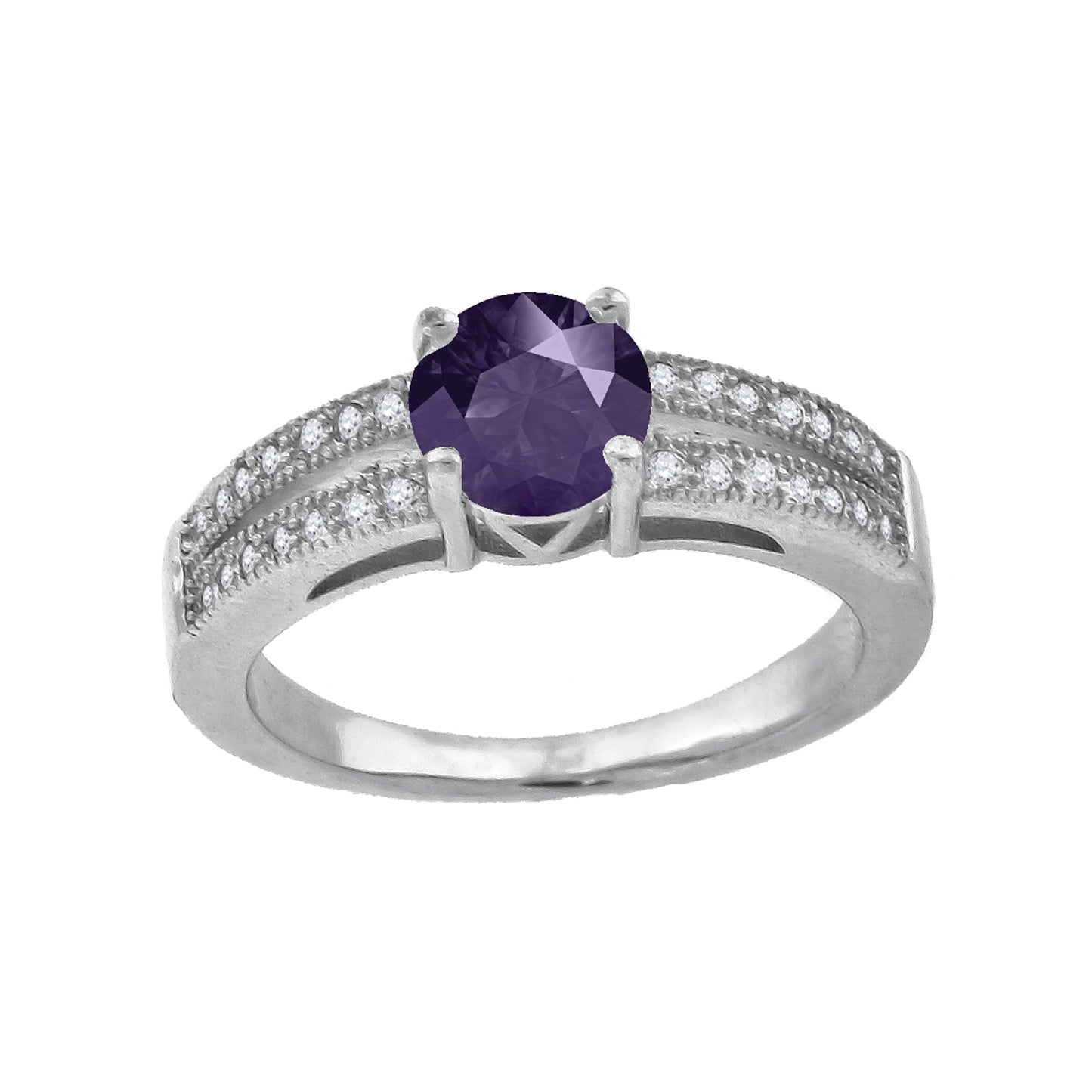 Sterling Silver Womens Purple Cubic Zirconia Fancy Bridal Anniversary Wedding Engagement Band Ring