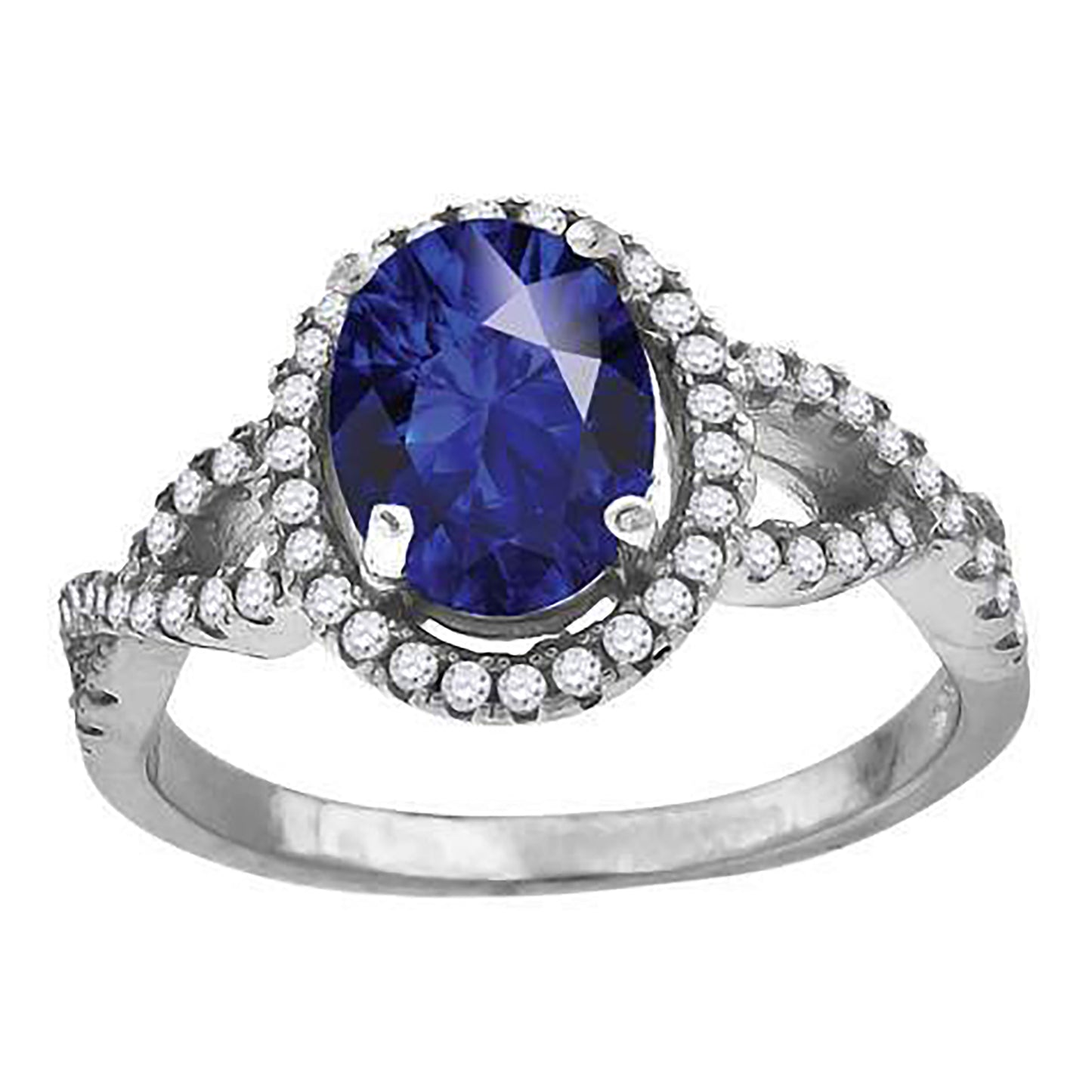 Sterling Silver Women's Royal Blue Oval Cubic Zirconia Fancy Bridal Anniversary Wedding Engagement Band Ring