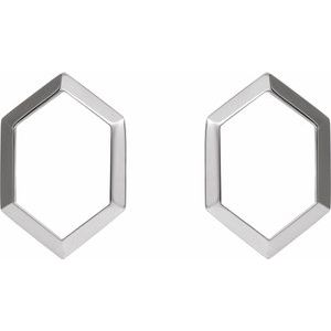 14K White Gold 21.7 X 14.6 Mm Pair Friction Backs Included Polished Geometric Drop Earrings