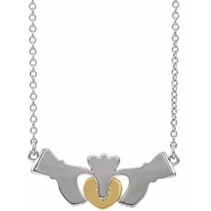 14K White/Yellow Gold 23.3 X 9.3 Mm 18 In Polished Claddagh Necklace