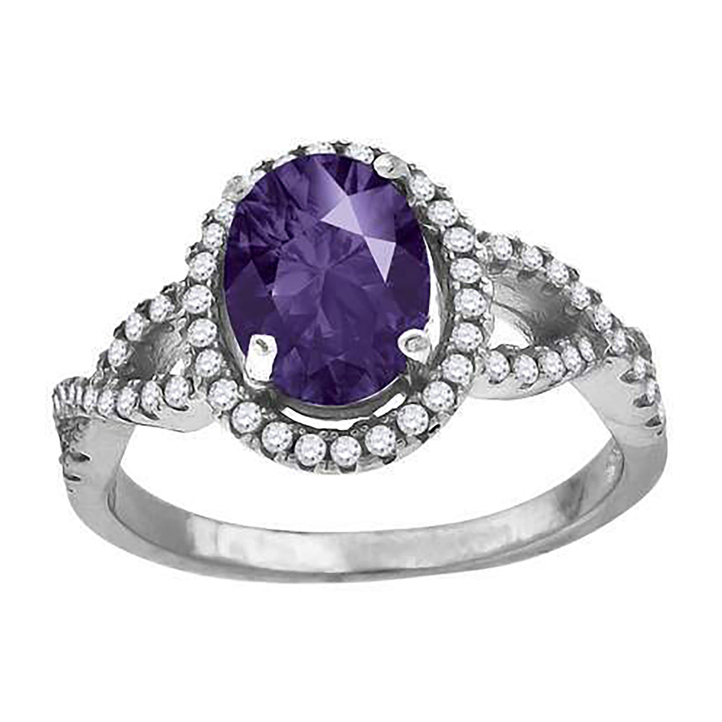 Sterling Silver Women's Purple Oval Cubic Zirconia Fancy Bridal Anniversary Wedding Engagement Band Ring