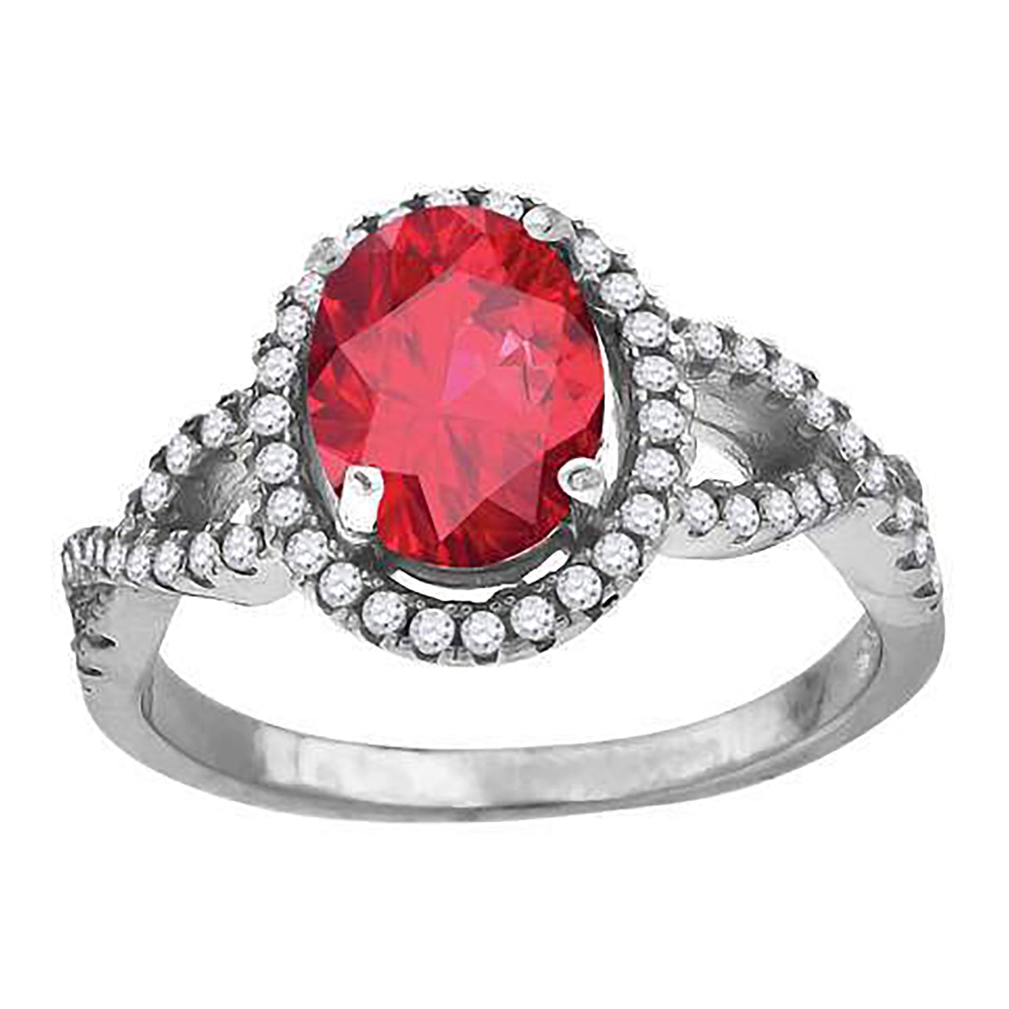 Sterling Silver Women's Red Oval Cubic Zirconia Fancy Bridal Anniversary Wedding Engagement Band Ring