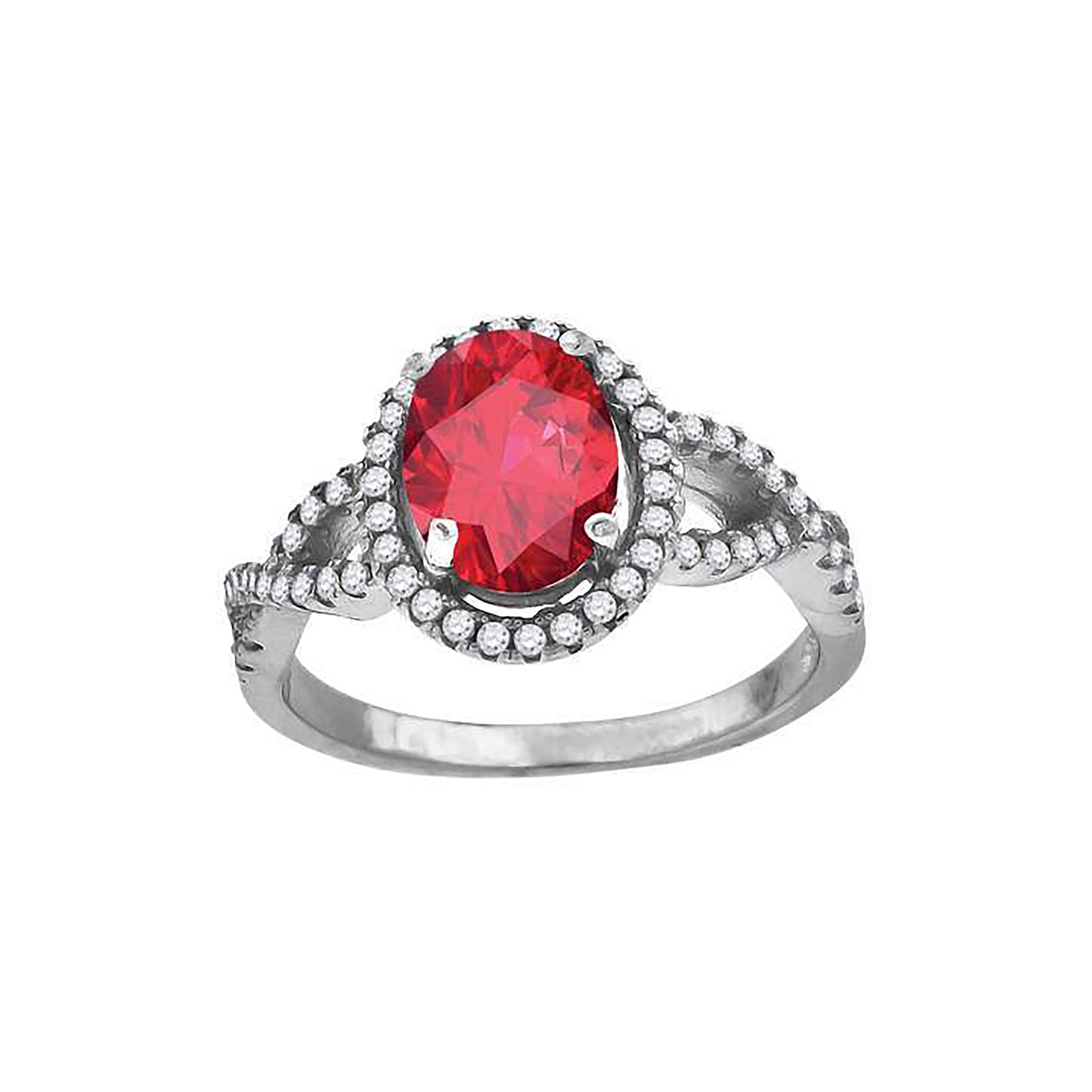 Sterling Silver Women's Red Oval Cubic Zirconia Fancy Bridal Anniversary Wedding Engagement Band Ring