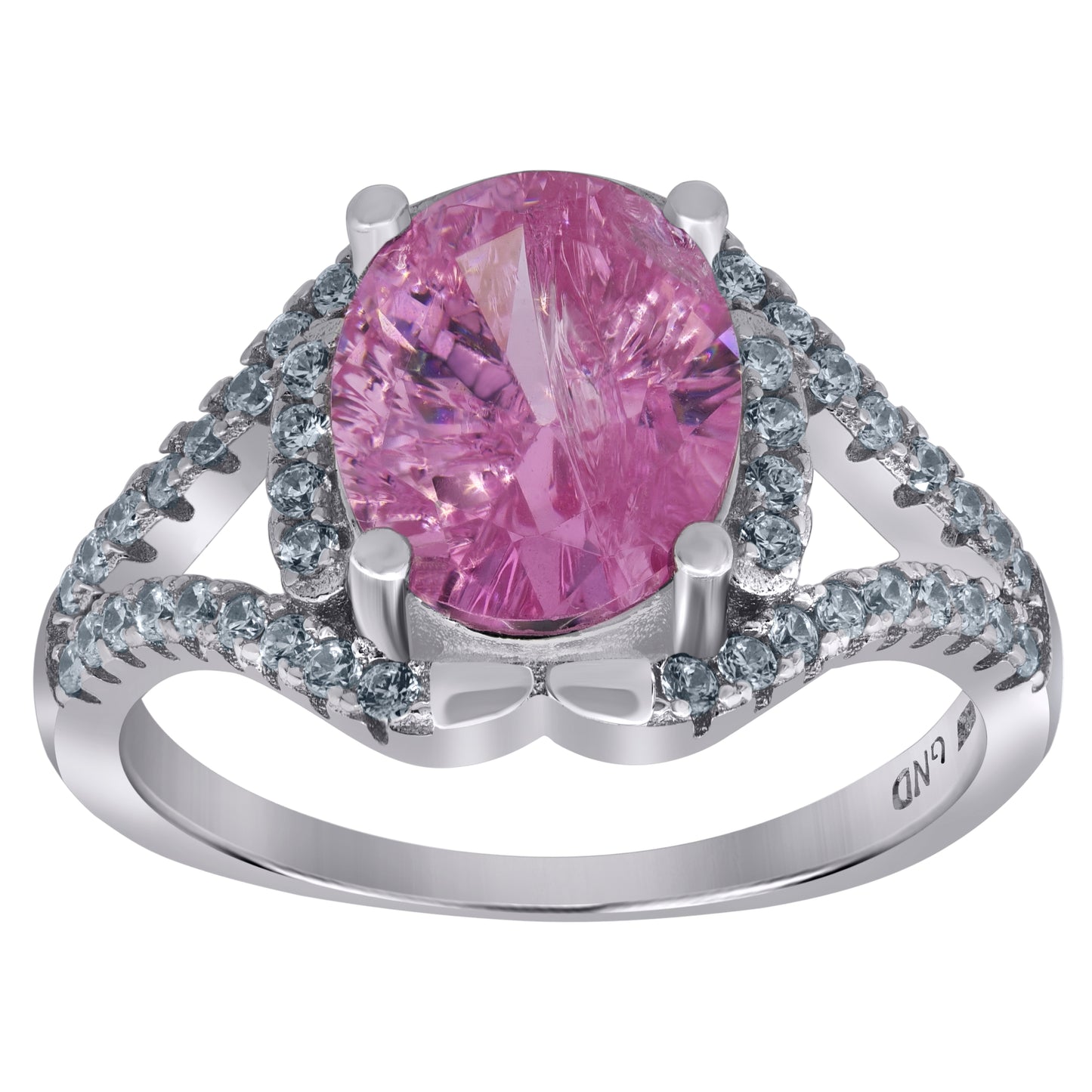 Sterling Silver Women's Pink Oval Cubic Zirconia Fancy Bridal Anniversary Wedding Engagement Band Ring
