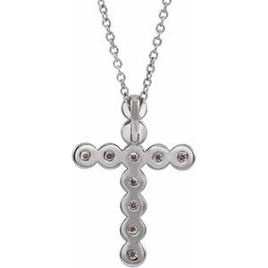 14K White Gold Round 1.8Mm G-H I1 1/4 Ctw Natural Diamond 16-18 In Cross Necklace, Length: 18 In