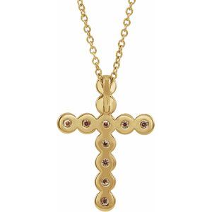 14K Yellow Gold Round 1.8Mm G-H I1 1/4 Ctw Natural Diamond 16-18 In Cross Necklace, Length: 18 In