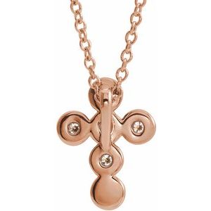 14K Rose Gold Round 1.8Mm G-H I1 1/6 Ctw Natural Diamond 16-18 In Cross Necklace, Length: 18 In