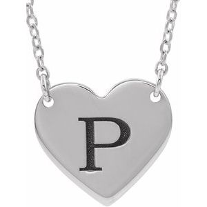 14K White Gold 12 X 11 Mm 16-18 In Polished Engravable Heart Necklace