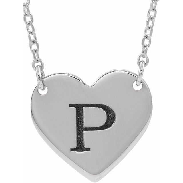 14K White Gold 18 X 16.4 Mm 16-18 In Polished Engravable Heart Necklace