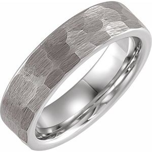 18K Yellow Or White Or Rose Gold PVD Tungsten 6 mm Flat Hammered Band