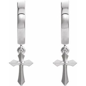 Sterling Silver Pair Cross Drop Hinged Hoop Earrings, Length: 20.1 Mm, Thickness: 2.4 Mm