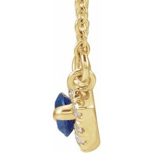 14K Yellow Gold Marquise 6 X 3Mm G-H I1 Lab-Grown Blue Sapphire And .05 Ctw Natural Diamond Necklace, Length: 18 In