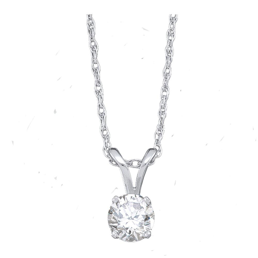 14K White Gold Womens Round Diamond Solitaire Pendant 1/4 Cttw