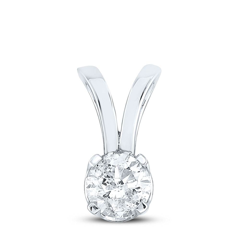 14K White Gold Womens Round Diamond Solitaire Pendant 1 Cttw