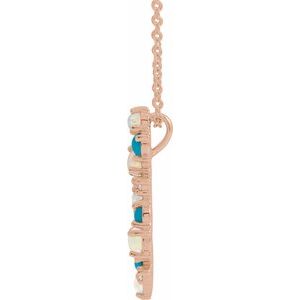 14K Rose Gold 21.5 X 6.7 Mm 16-18 In Polished Natural Ethiopian Opal Turquoise And .03 Ctw Natural Diamond Scattered Necklace